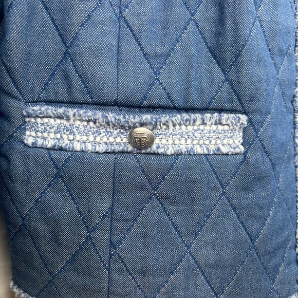 Classic Quilted Denim Jacket Talbots Blue Tweed Trim Size 12 - Picture 2 of 10